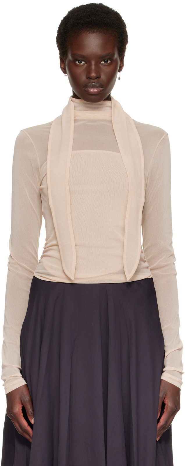 Beige Ballerina Scarf Blouse 262646F107010