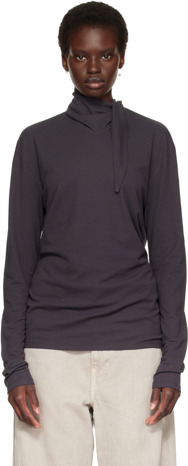 Gray Long-Sleeve Scarf T-shirt 262646F110012