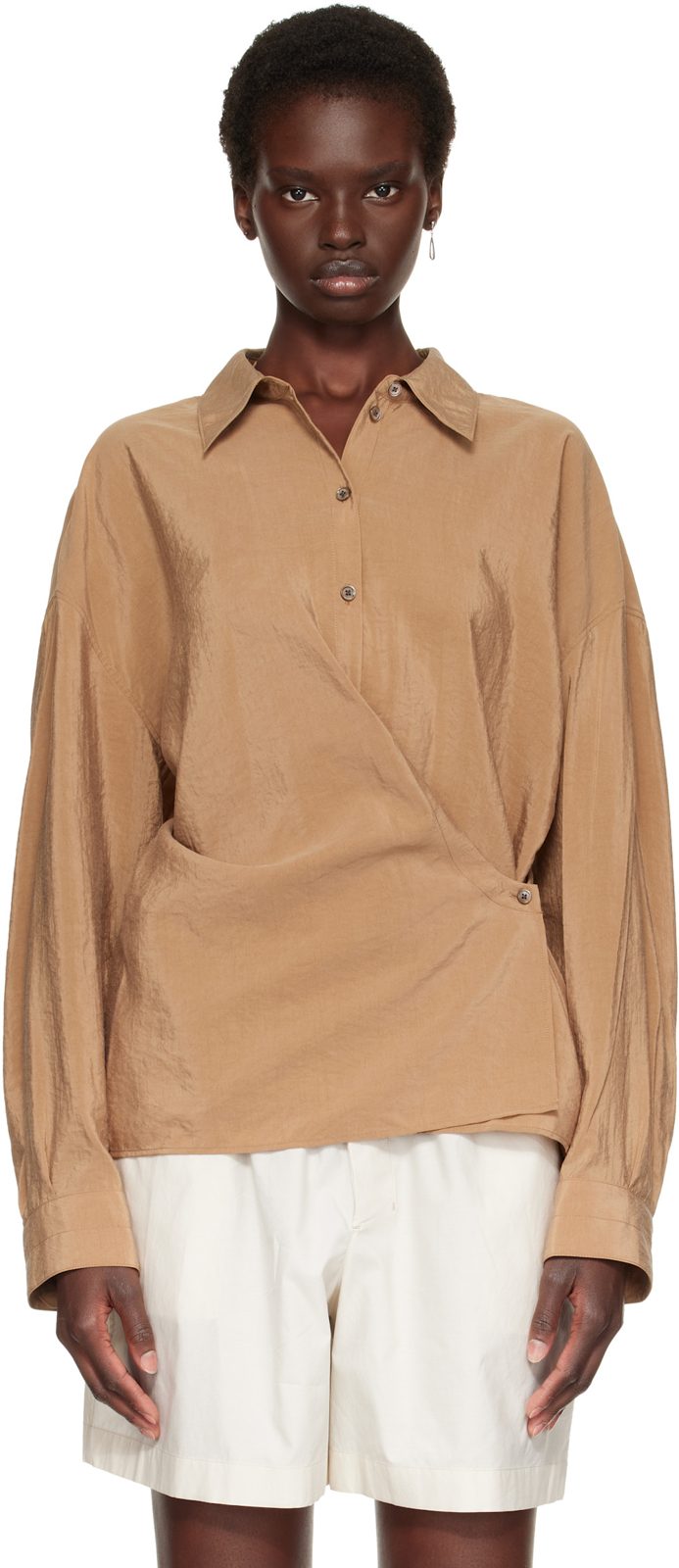 Brown Straight Collar Twisted Shirt 262646F109009