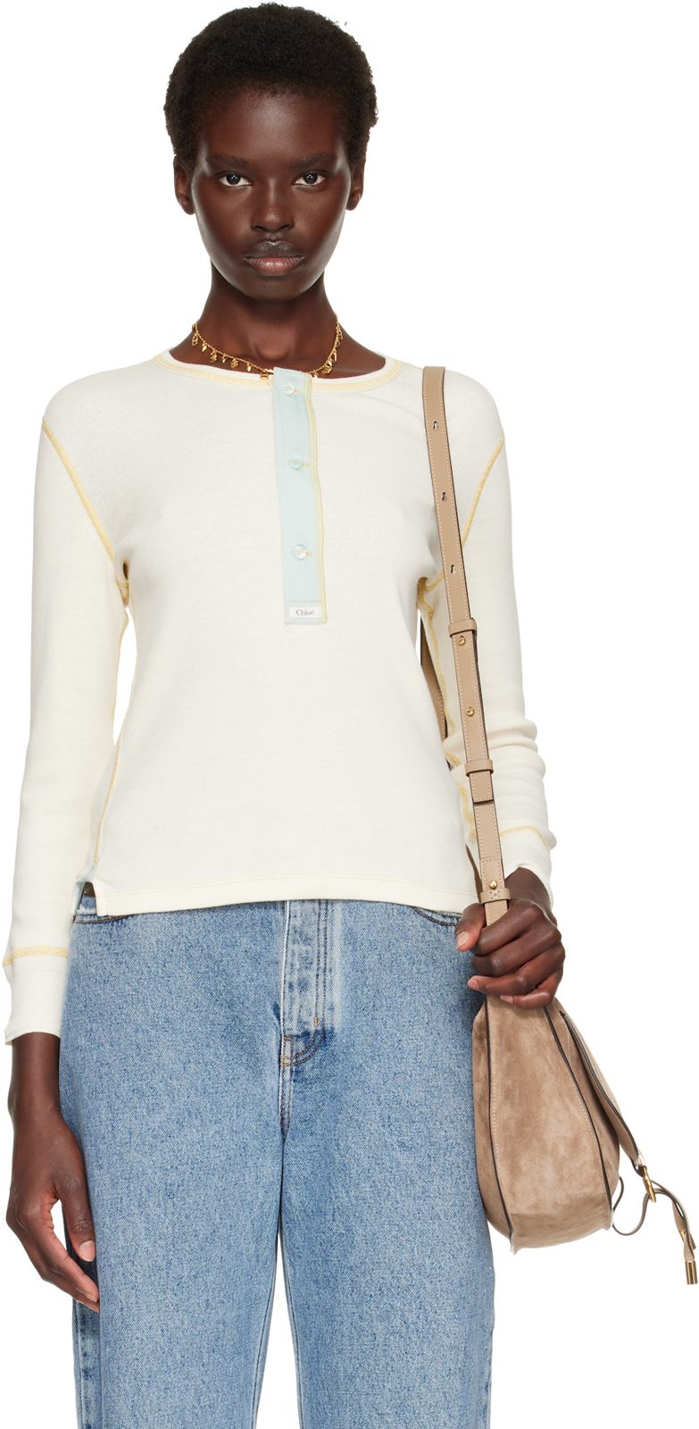 Chloe [오프화이트] Fitted Cotton Jersey Henley 262338F108000