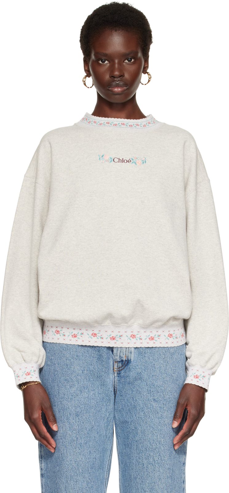 Chloe Gray Cotton Fleece Sweatshirt 262338F098000