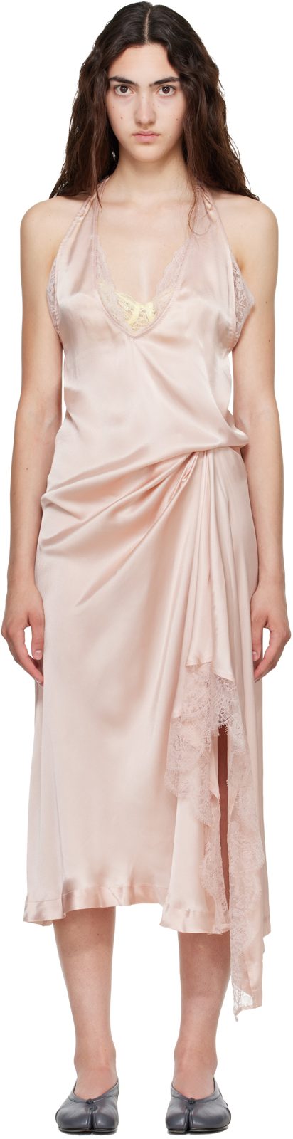 Pink Lace Slip Midi Dress 262168F054002