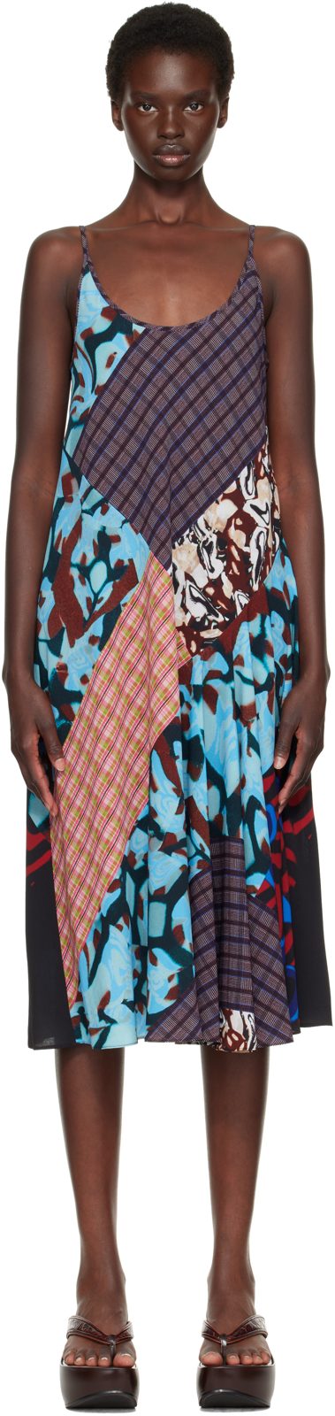 Red & Blue Printed Slip Midi Dress 262358F054002