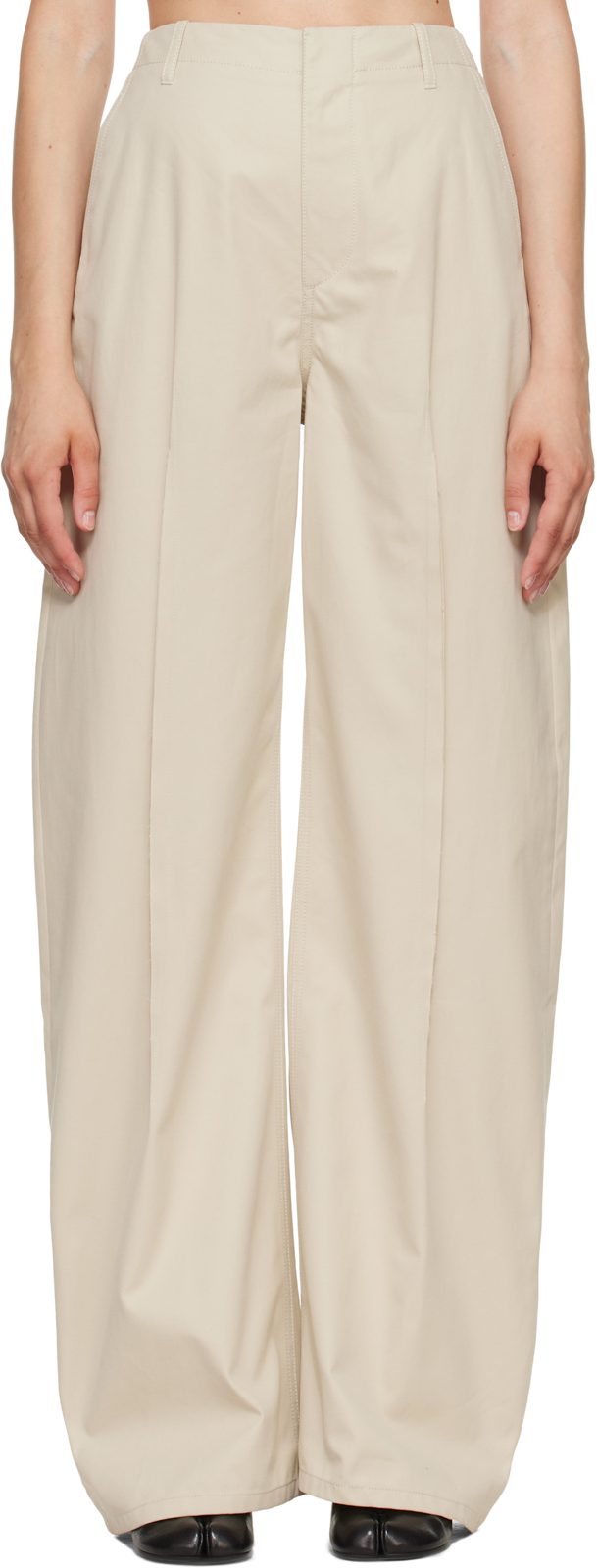 오프화이트 Light Cotton Twill Wide-Leg Trousers 262188F087000
