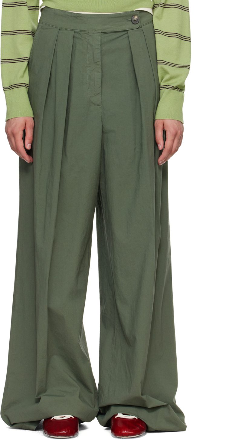 Khaki Wide Pleated Trousers 262358F087003