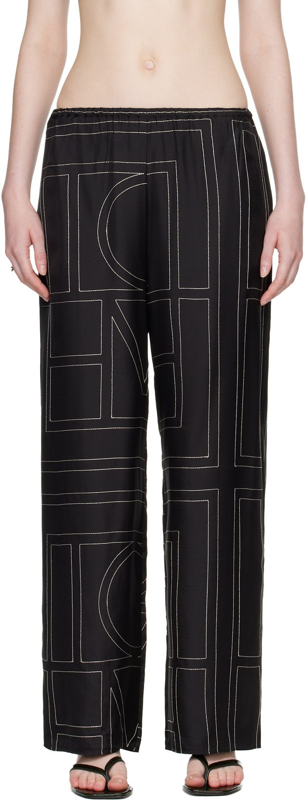 TOTEME Black Monogram Silk PJ Lounge Pants 262771F086000