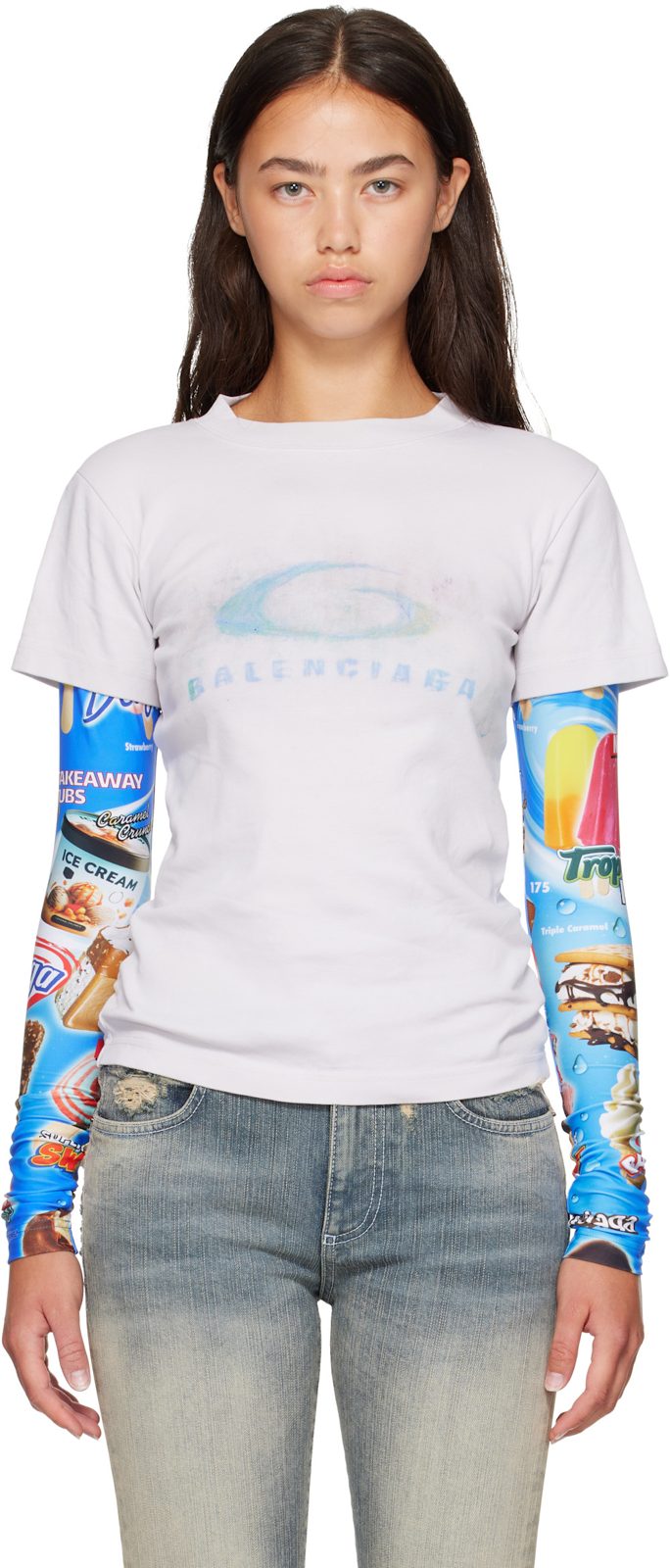 Gray Double Sleeve T-shirt 261342F110002
