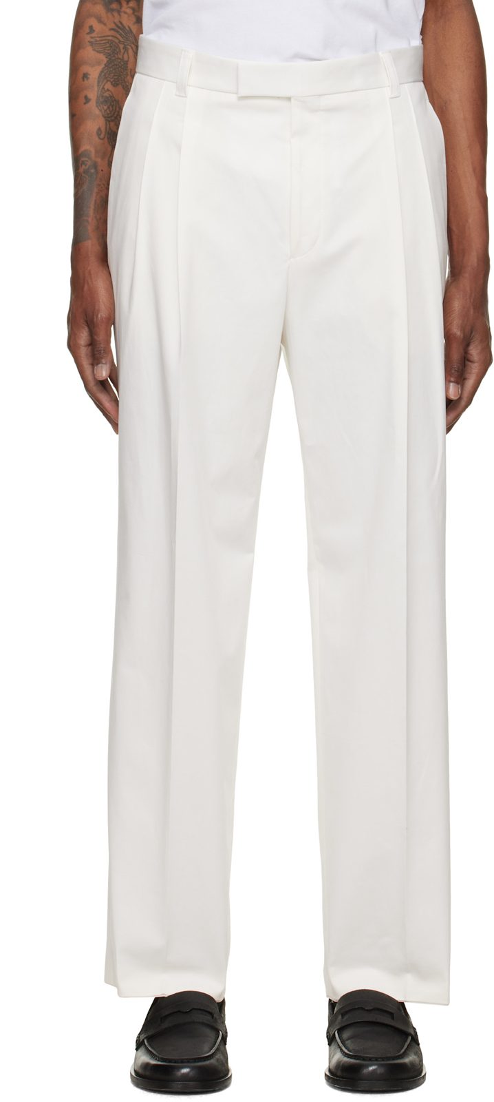 White Relaxed-Fit Stretch Cotton Trousers 262085M191006