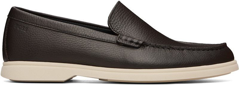 Brown Tumbled-Leather Logo Detail Loafers 262085M231017