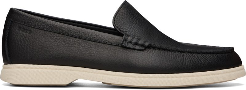 Black Tumbled-Leather Logo Detail Loafers 262085M231016
