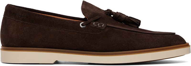 Brown Suede Tassel Trim Loafers 262085M231000