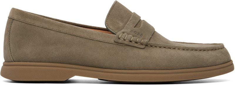 Khaki Suede Logo Penny Trim Loafers 262085M231015