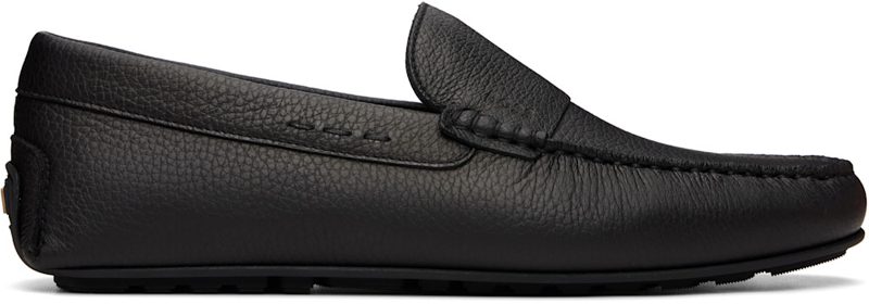 Black Tumbled-Leather Driver Loafers 262085M231008