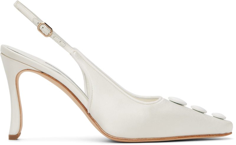 Manolo Blahnik White Alexa Satin Slingback Heels 262140F122024