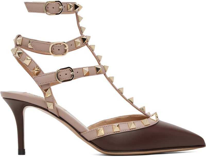 Garavani Brown Ankle Strap Rockstud Heels 262807F122006
