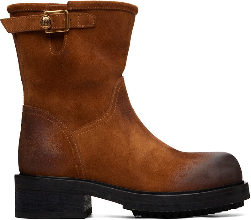 Brown Buckled Suede Boots 262404F113000