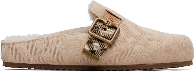 Beige Check Shearling Urchin Clog Loafers 262376F121000