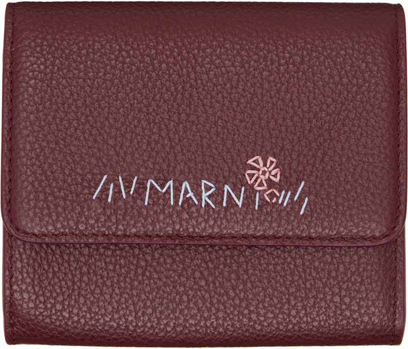 Burgundy Marni Mending Leather Flap Card Holder 262379M163008