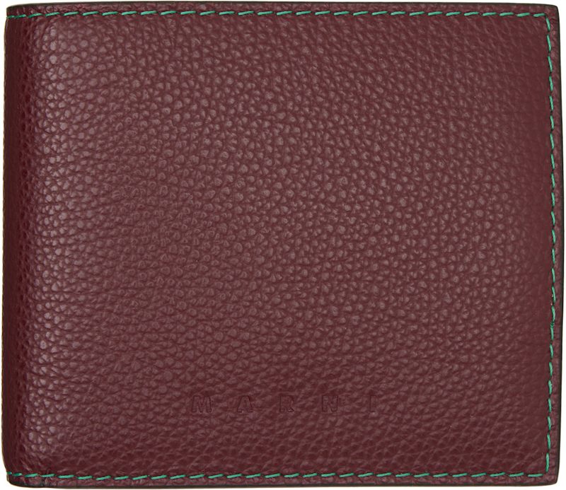 Marni Burgundy Contrast Stitching Leather Bifold Wallet 262379M164009