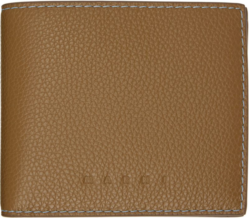 Marni Khaki Contrast Stitching Leather Bifold Wallet 262379M164008