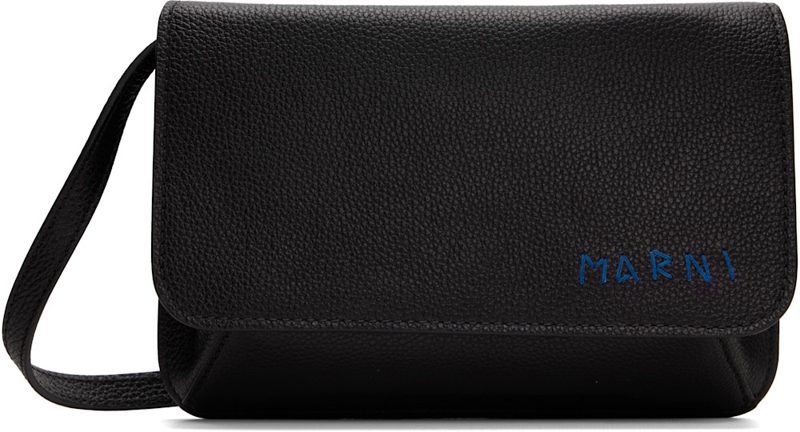 Black Leather Marni Mending Embroidery Pouch 262379M171000