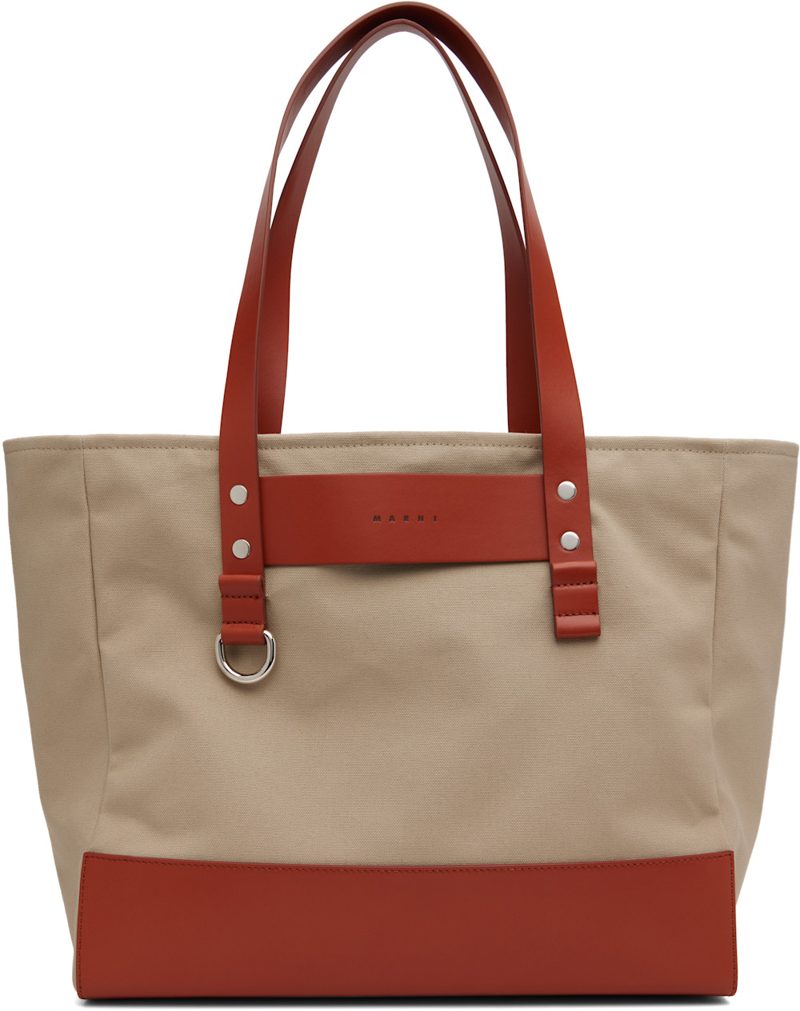 Marni Beige & Orange Canvas Tote 262379M172001