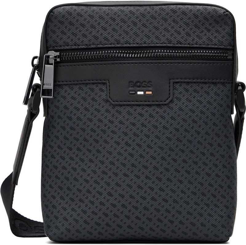 Black Coated Canvas Messenger Bag 262085M170017