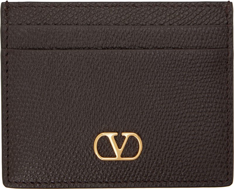 Garavani Brown VLogo Signature Grainy Calfskin Card Holder 262807F037002