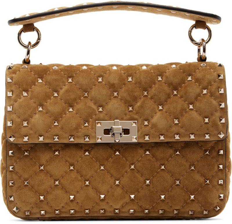 Garavani Tan Rockstud Spike Medium Suede Bag 262807F048029