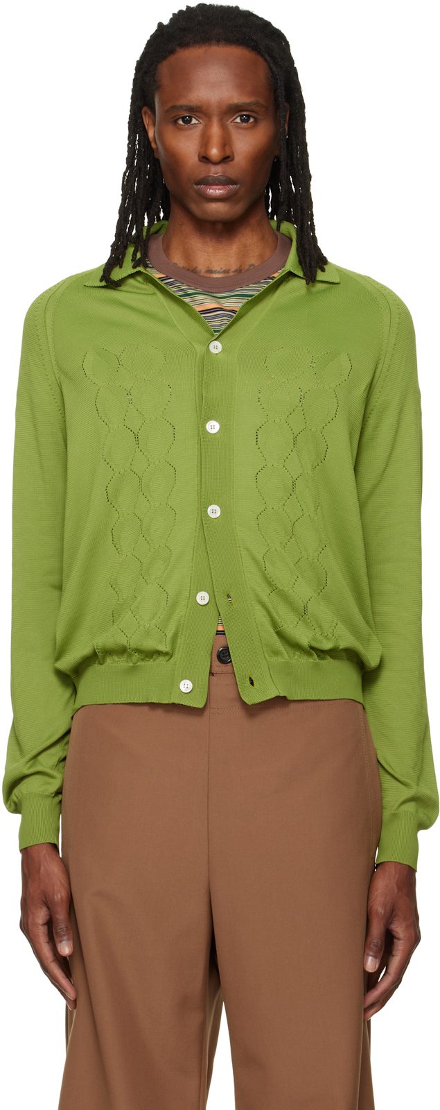 Marni Green Pointelle Cardigan 262379M200002