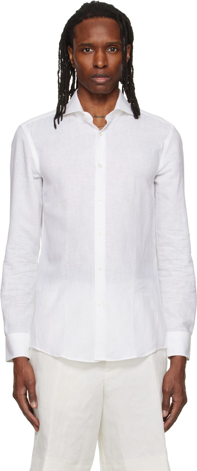 White Linen & Cotton Shirt 262085M192011