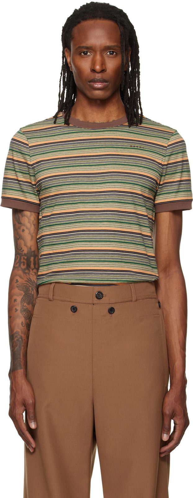 Marni Green Cotton Fine Stripes T-shirt 262379M213001