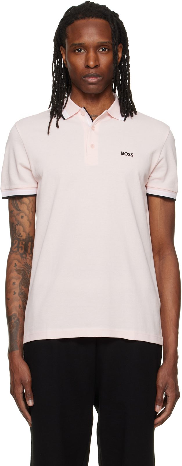 Pink Contrast-Tipped Cotton Pique Polo 262085M212025