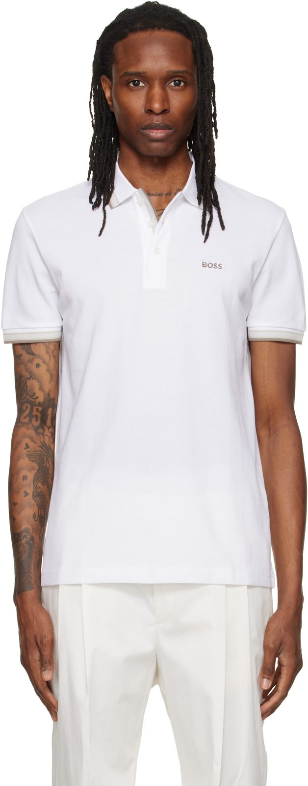 White Contrast-Tipped Cotton Pique Polo 262085M212022
