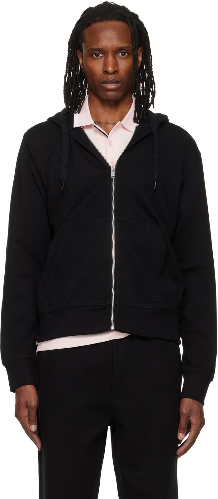 Black Embroidered-Logo Hoodie 262085M202000