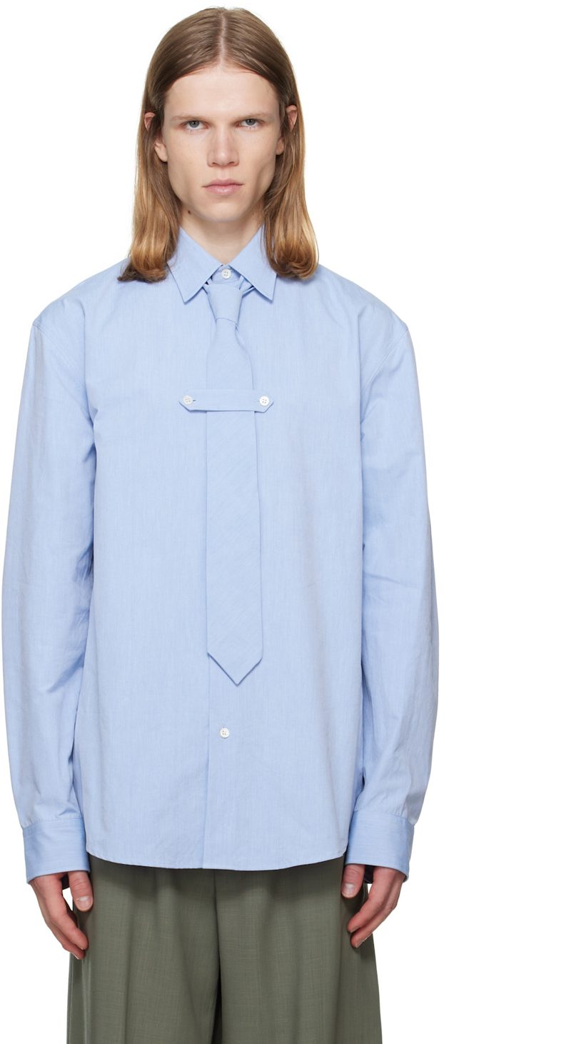 Blue Classic Cotton Tie Shirt 262358M192078
