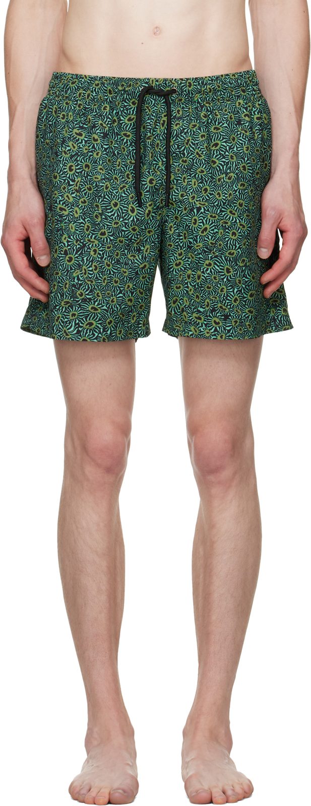 Green Printed Swim Shorts 262358M208003