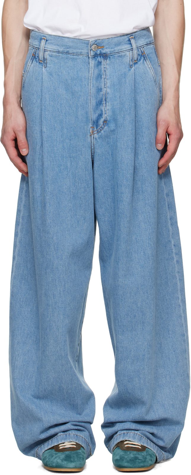 Blue Pleated Jeans 262358M186002
