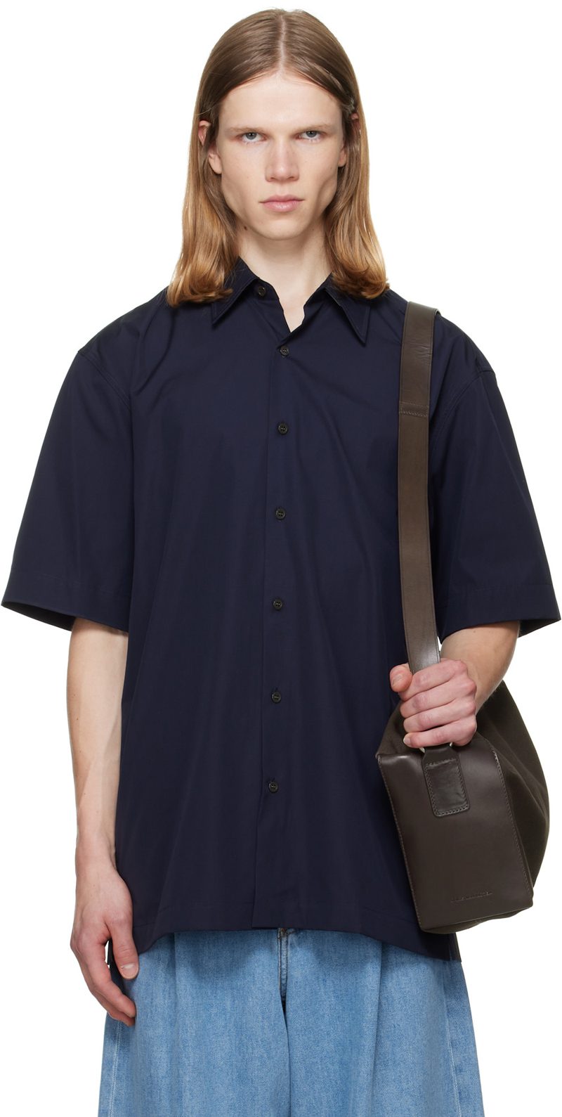 Navy Short Sleeve Cotton Shirt 262358M192009