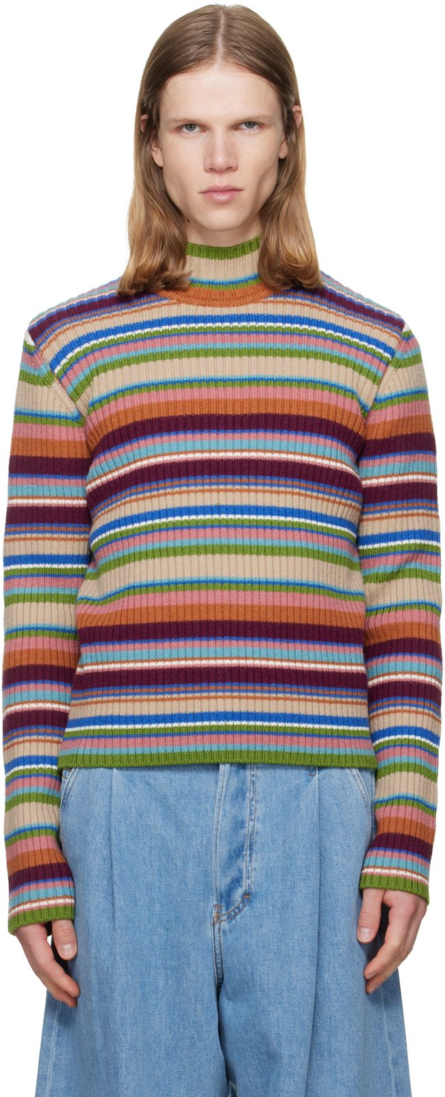 Multicolor Ribbed Wool Turtleneck 262358M205004