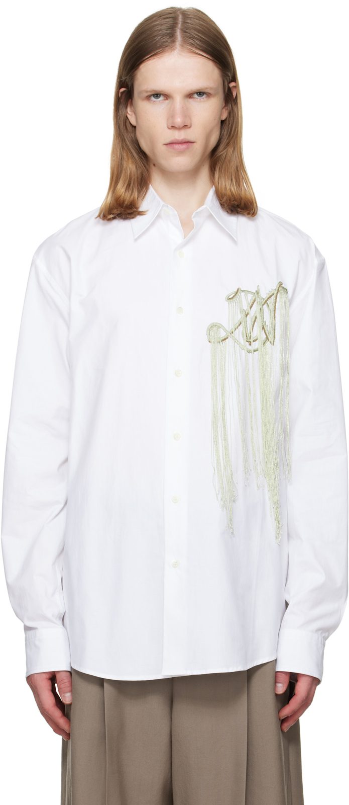 White Embroidered Cotton Shirt 262358M192068