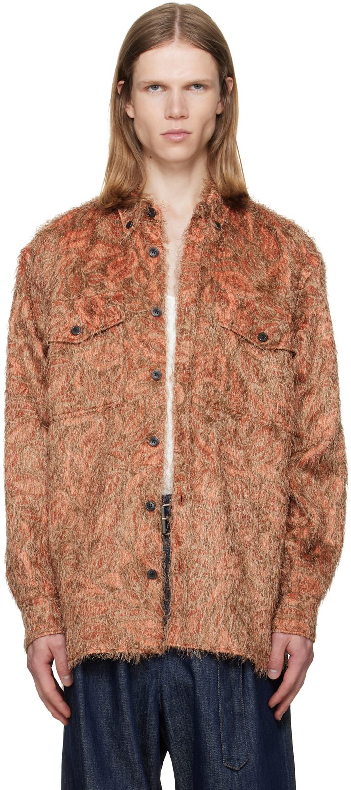 Orange Loose Shag Shirt 262358M192042