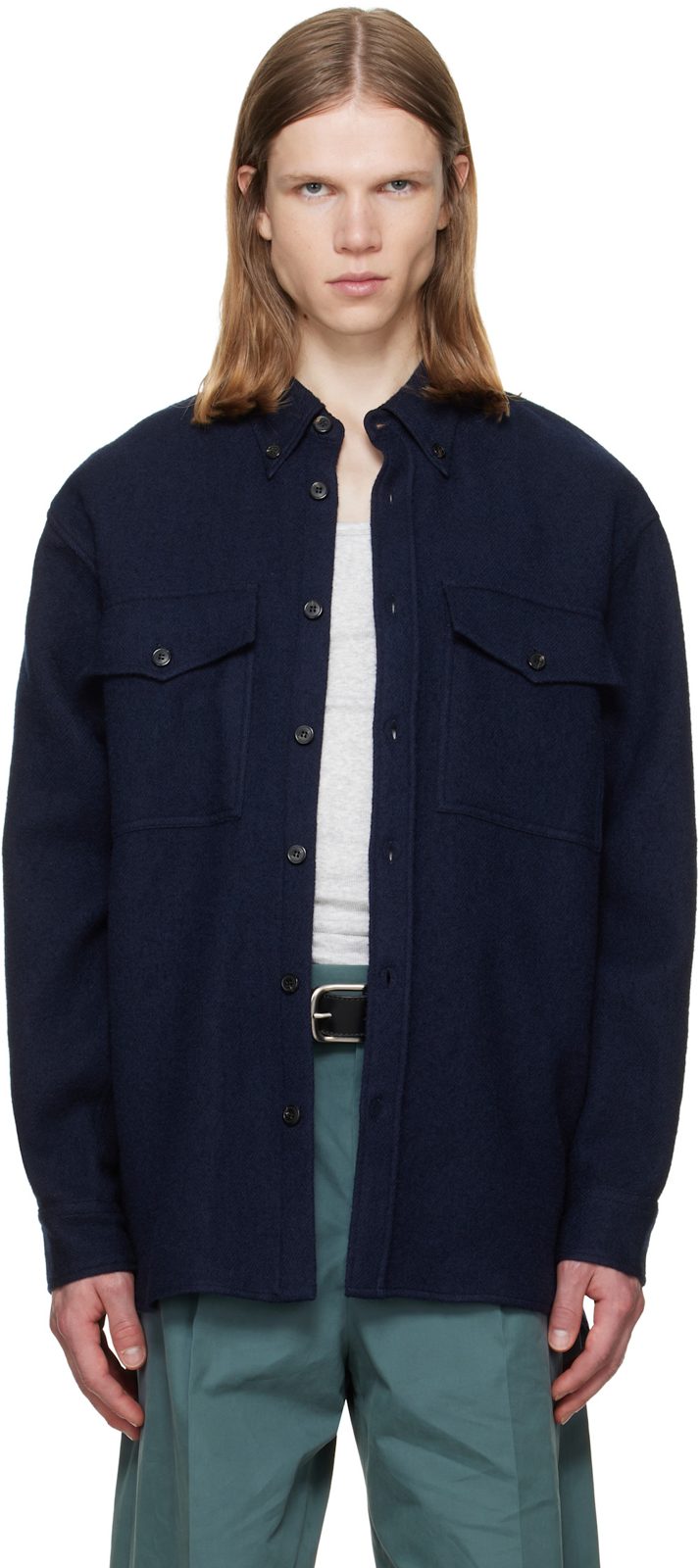 Navy Wool Overshirt 262358M192039