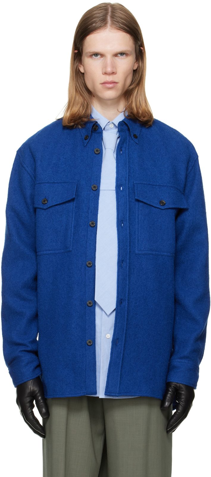 Blue Wool Overshirt 262358M192038