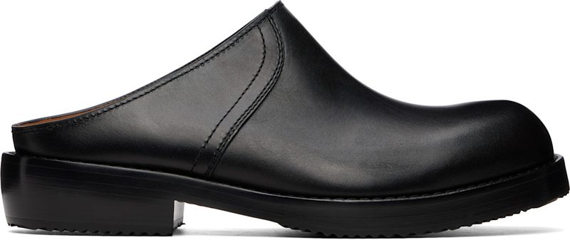 Black Leather Clog Loafers 262358M231002