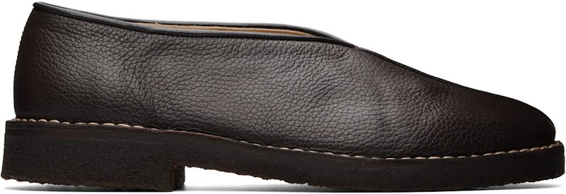 Black Piped Crepe Slipper Loafers 262646M231006