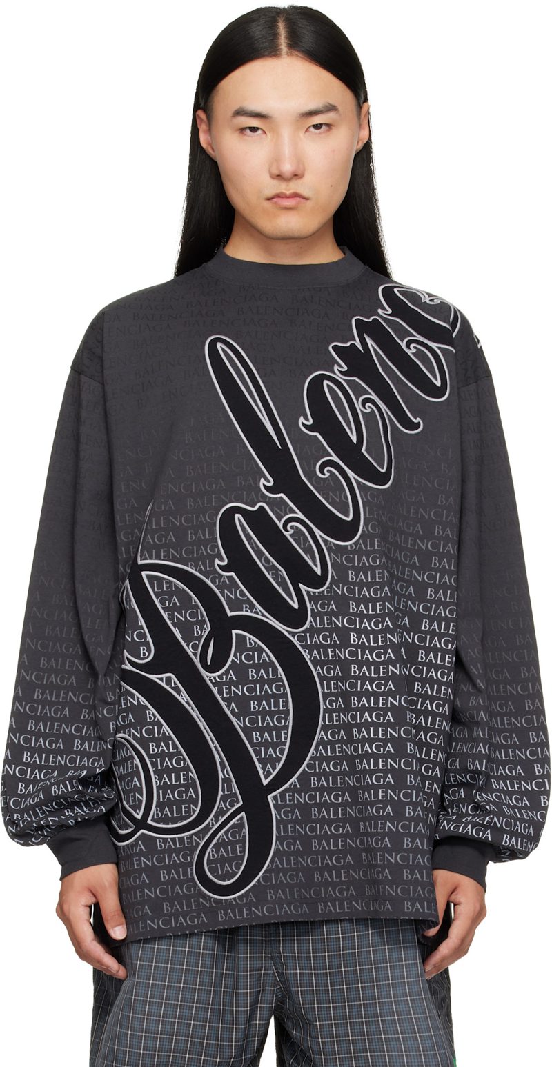 Gray Printed Long-Sleeve T-Shirt 261342M213004
