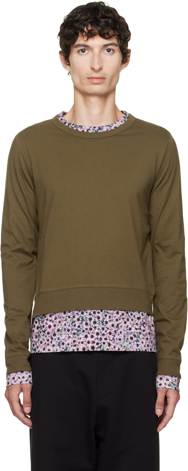 Khaki & Pink Layered Cotton T-shirt 262358M213022