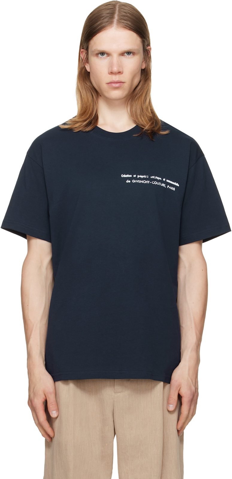 Navy Archives Print Cotton T-shirt 262278M213012