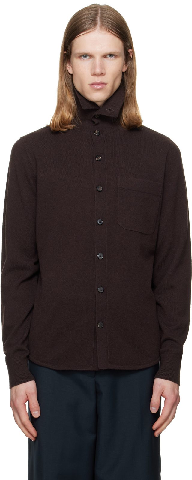 Brown Collar Cashmere Cardigan 262358M200023